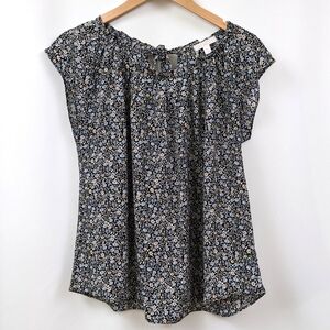 Lauren Conrad Blouse Ditsy Floral Cottagecore Retro Back Tie Cap Sleeve Blue M